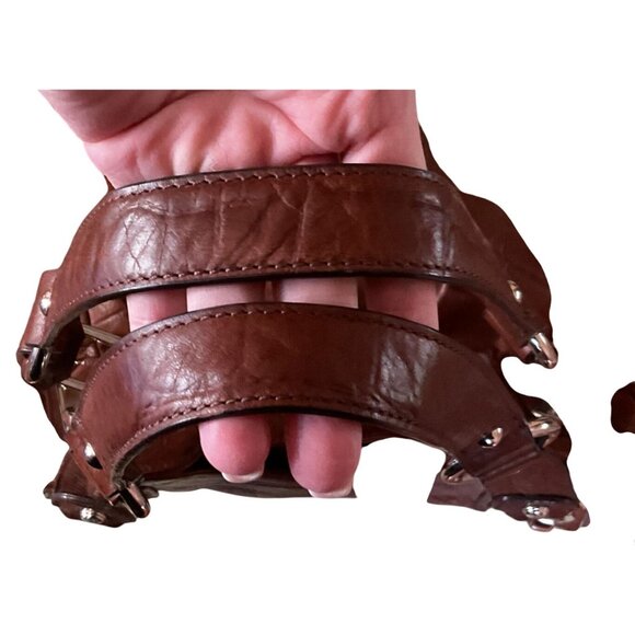 B. Makowsky Brown Leather Boho Bag With Leopard Print Lining & Dust Bag - Picture 4 of 8